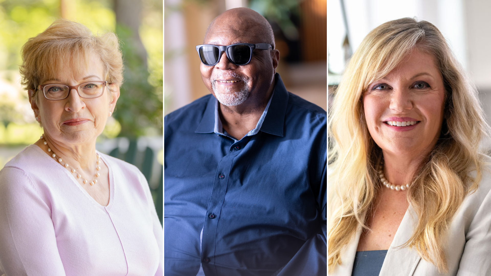 Portraits of Anita, Larry, and Hillary as featured from the PSA videos.