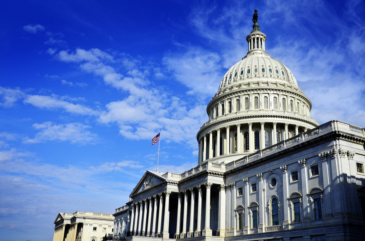 United States Capitol Building in Washington DC with Flag.