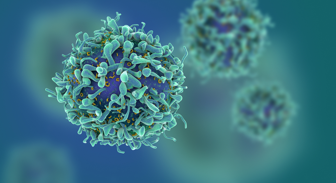 CG render of T-cells in shallow depth of field.