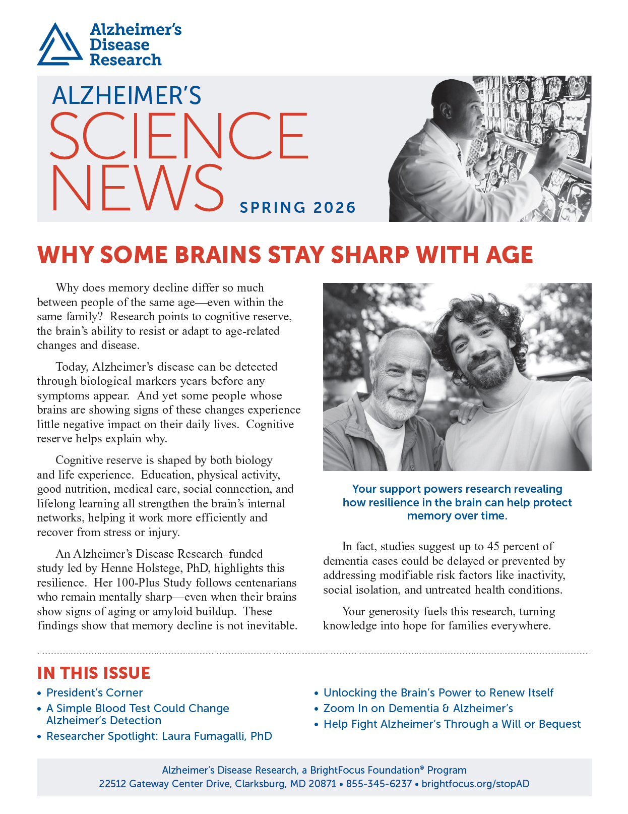 Alzheimer's Science News: Spring 2026 cover.