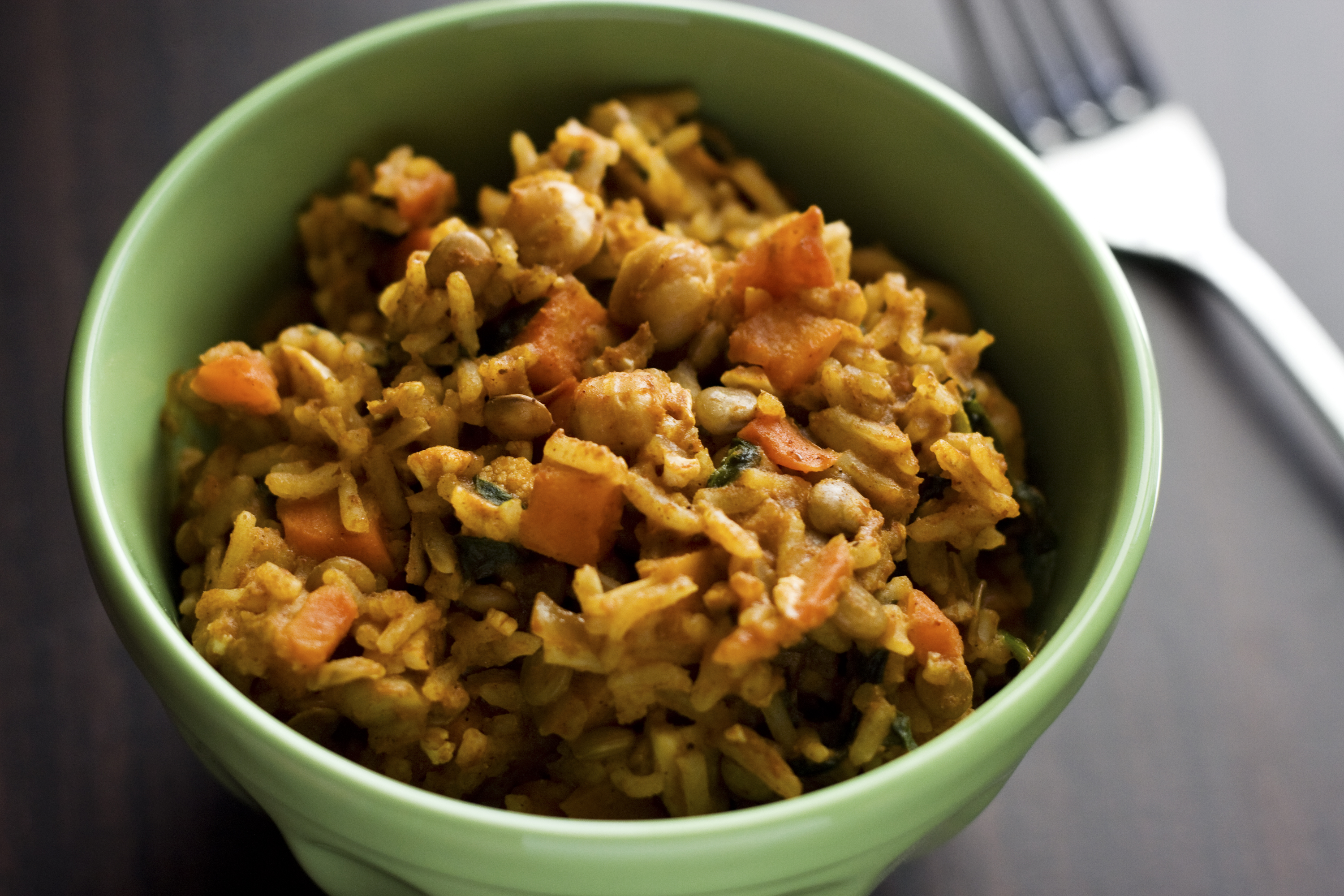 Brown Rice, Chickpea & Veggie Salad in a bowl.